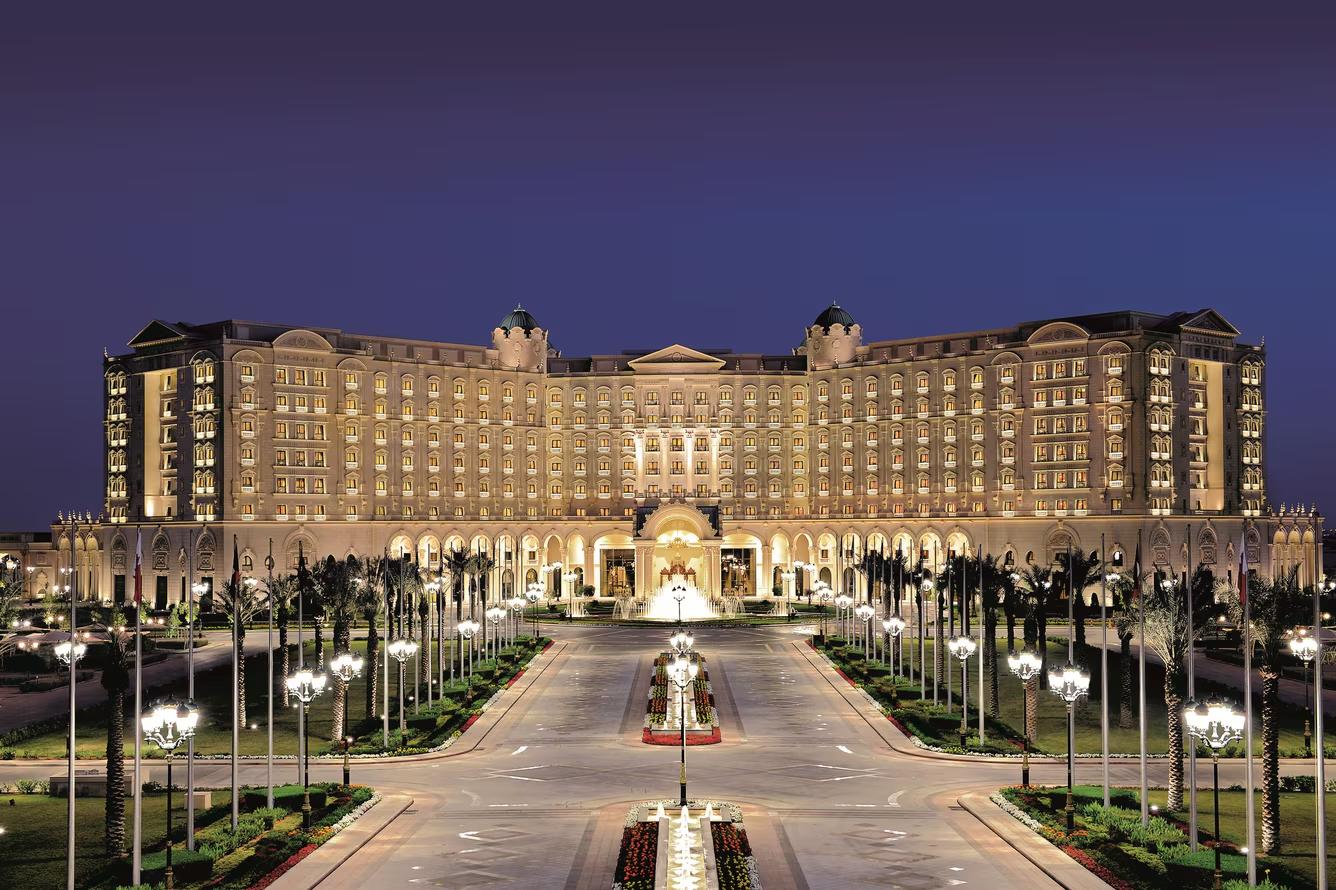 A luxury hotel in Riyadh at night