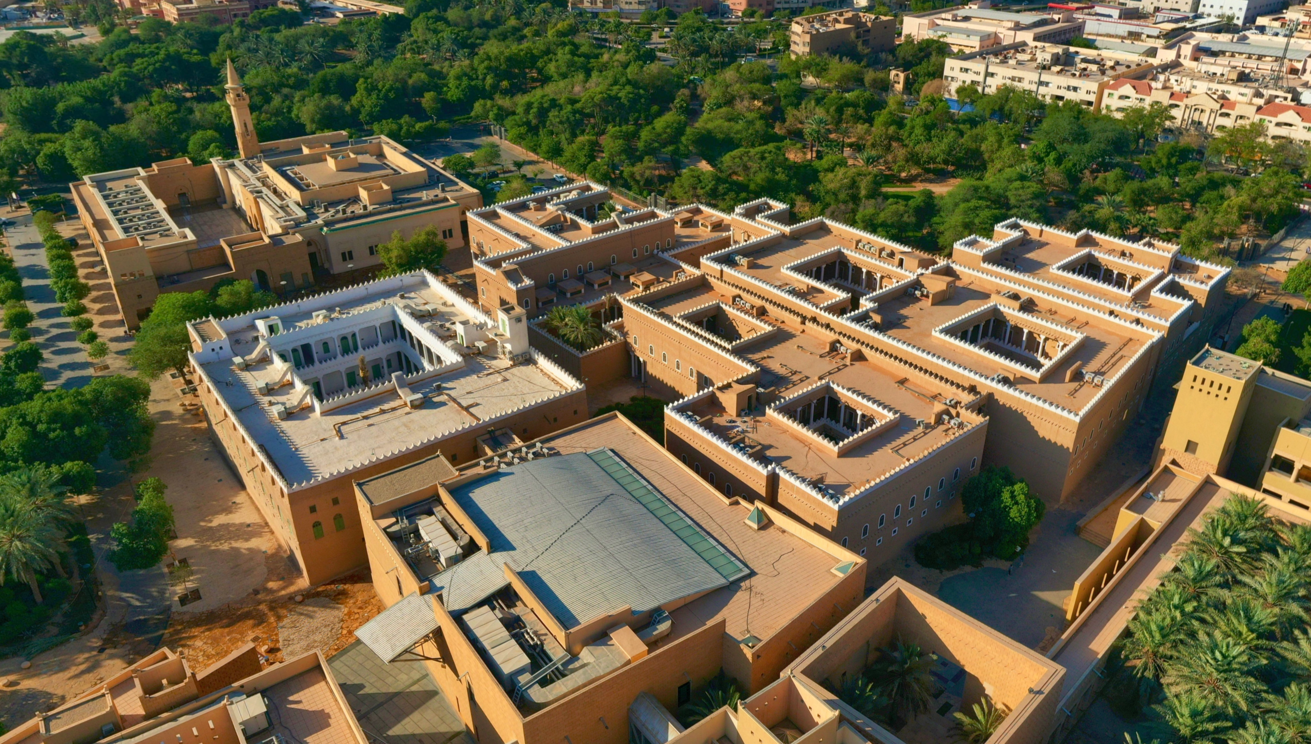 An aerial view of a heritage palace complex in Riyadh